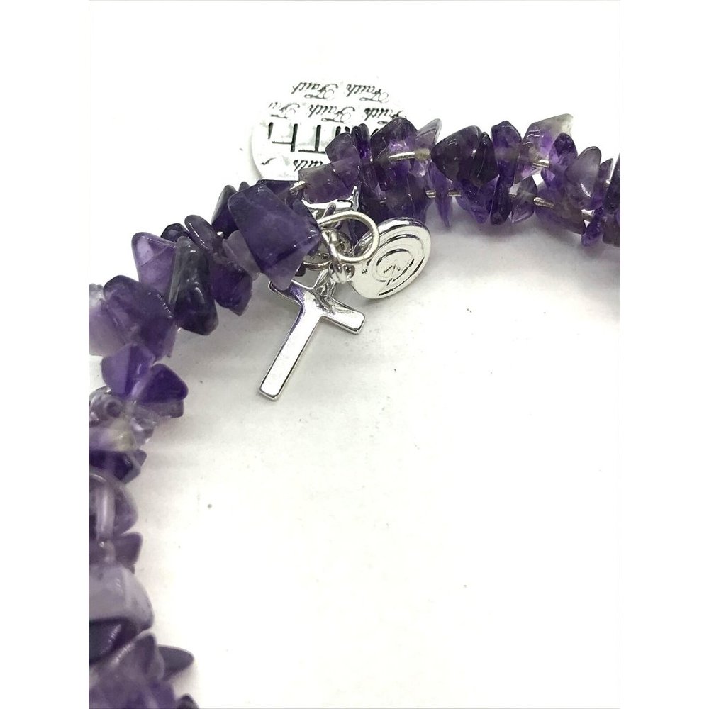 Love This Life Faith Cross Charm semi precious Stone Wrap Bangle Bracelet purple - Picture 8 of 8